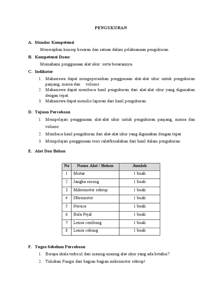Prosedur Pengukuran Alat Ukur | PDF | Metode & Bahan Ajar | Sains ...