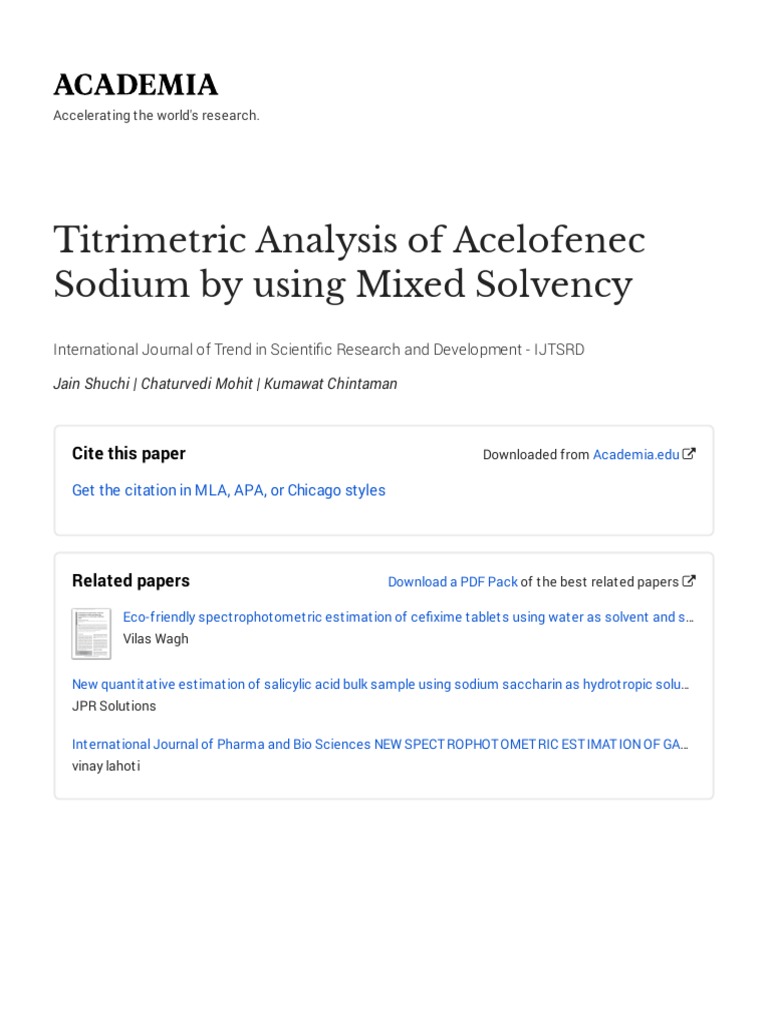 Titrimetric Analysis of Acelofenec Sodium by Using Mixed Solvency PDF