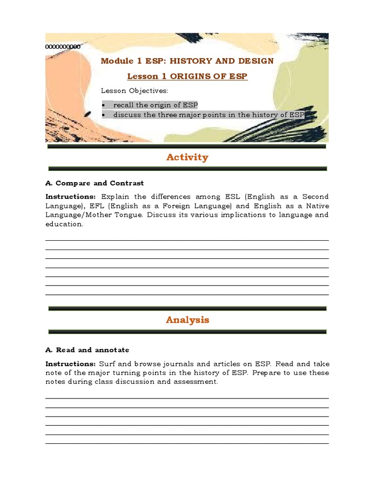 Module 1 Esp: History and Design Lesson 1 Origins of Esp | PDF ...