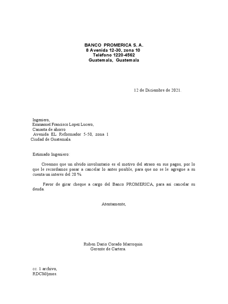 Carta de cobro medica