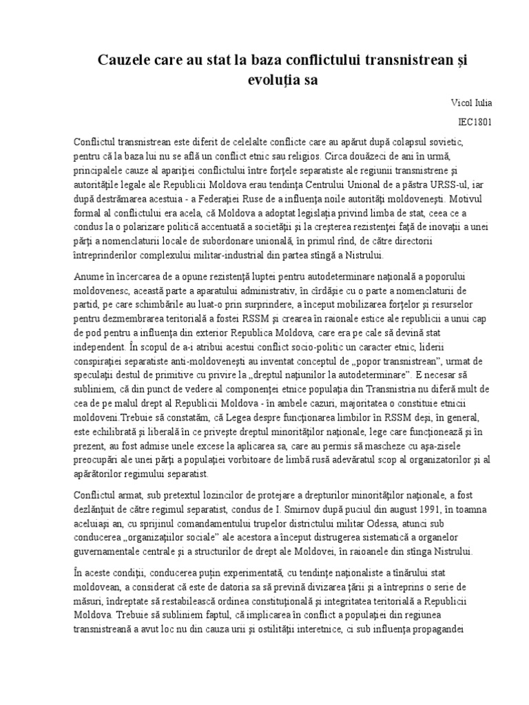 Cauzele Care Au Stat La Baza Conflictului Transnistrean Şi Evoluţia Sa ...