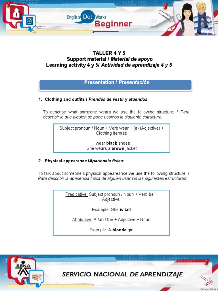Taller 4 Y 5 Material De Apoyo Support Materials Pdf