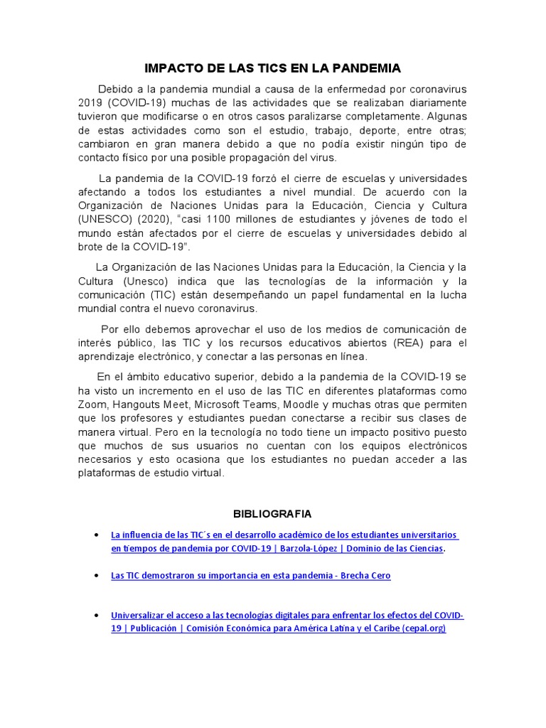 Impacto de las TIC en la educación COVID-19 | PDF