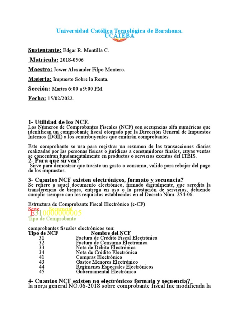 NCF: Tipos y Usos en Impuestos RD | PDF | Impuestos | Tarjeta de débito