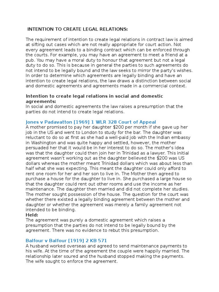 Intention to Create Legal Relations in Contracts | PDF | Common Law ...