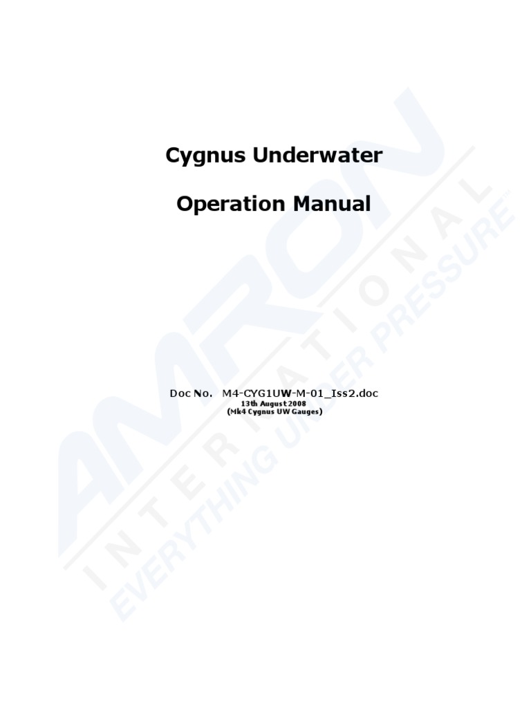 Cygnus 1 Underwater Manual From Serial No 4985 PDF Rechargeable