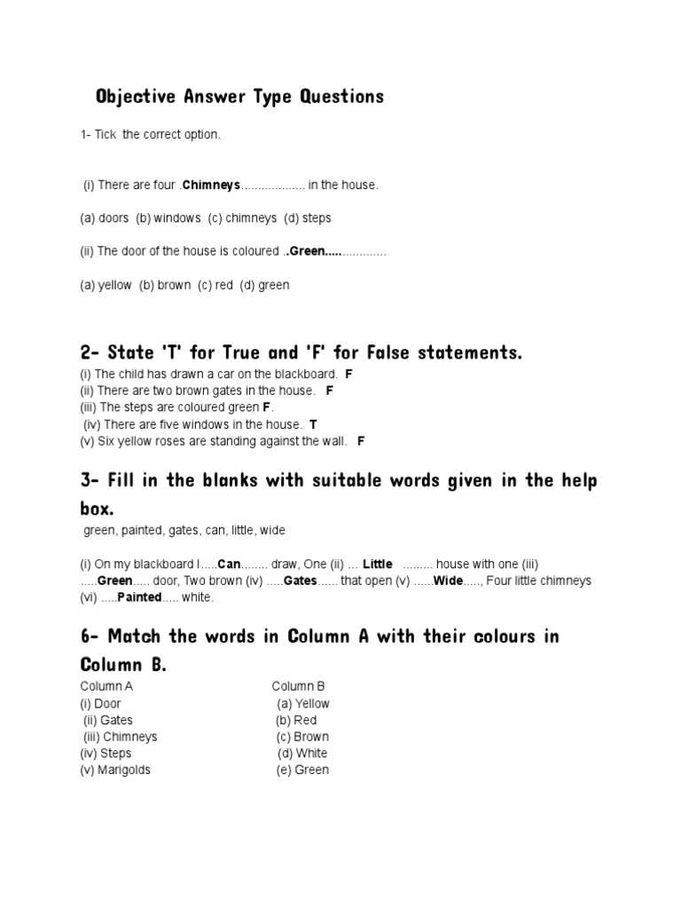Objective Questions on House Features | PDF