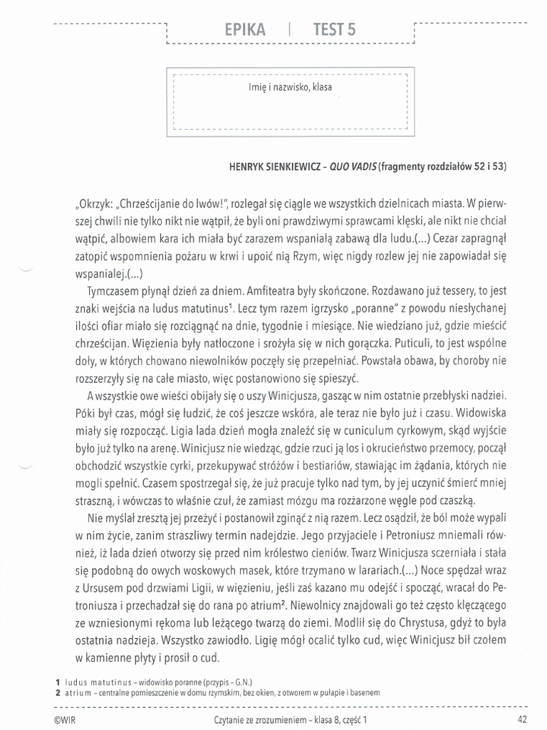 Czy życie Jest Najwyższą Wartością Rozprawka Quo Vadis Quo Vadis - Test 1 | PDF