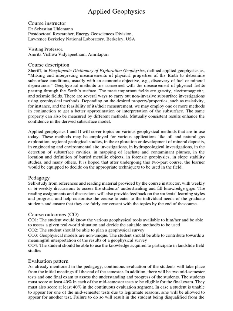 Applied Geophysics Course Overview | PDF | Geophysics | Applied And ...