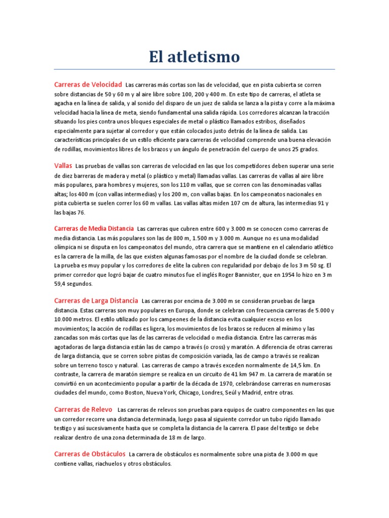 Tipos de Carreras y Saltos en Atletismo | PDF | Deporte del atletismo ...