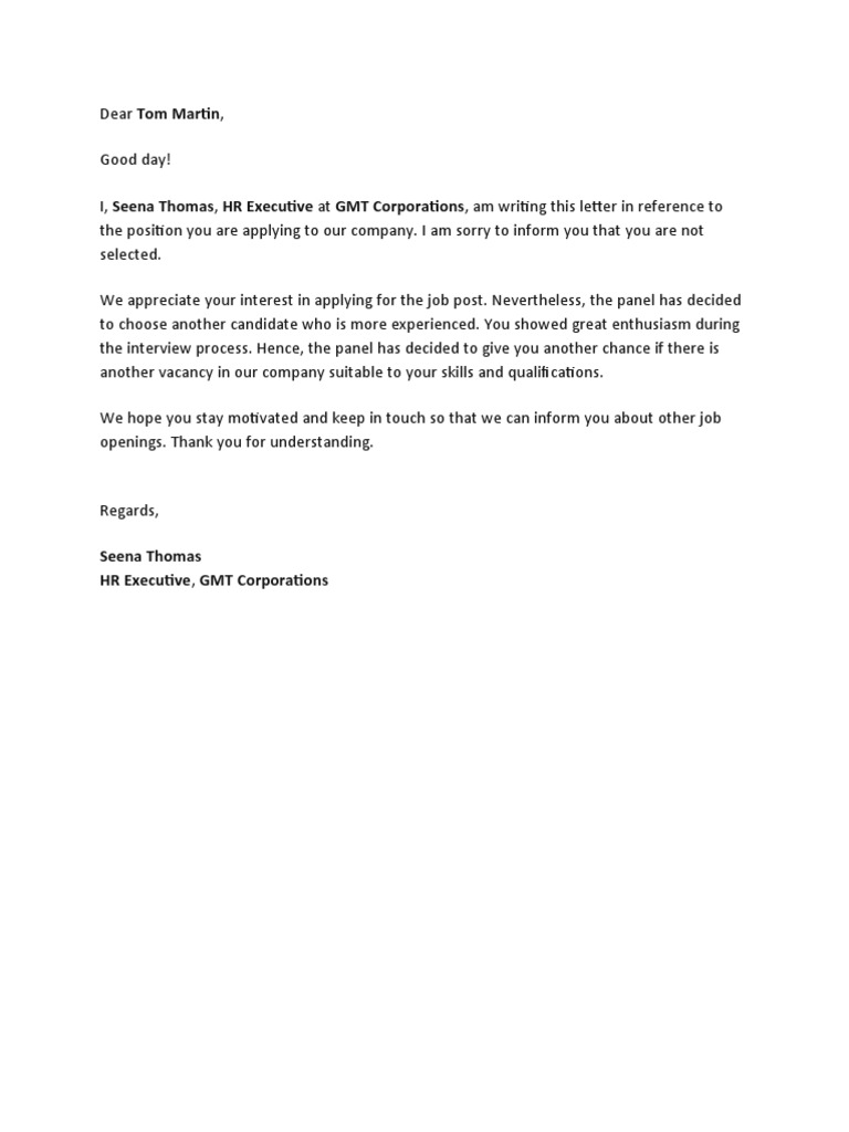 Job Rejection Letter Template | PDF