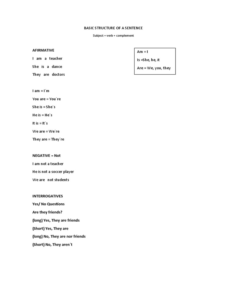 Basic Structure of A Sentence | PDF