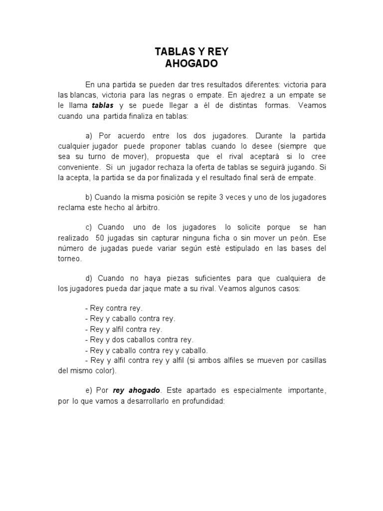 Tablas y Rey Ahogado PDF Ajedrez Juegos de mesa