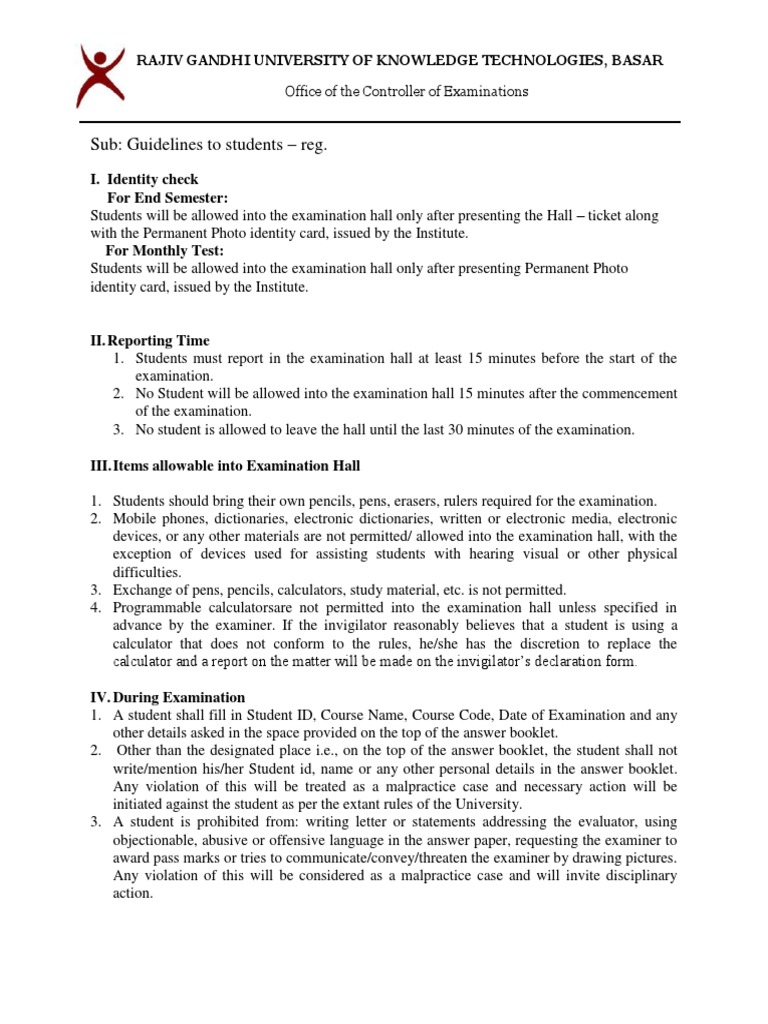 Exam Guidelines for Students at RGU K-T | PDF | Justice | Test (Assessment)