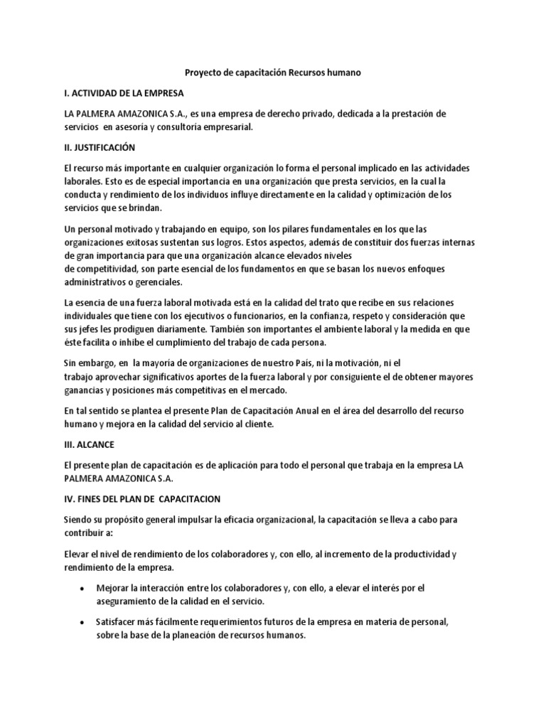Plan de Capacitación para Recursos Humanos | PDF | Business | Gestión ...