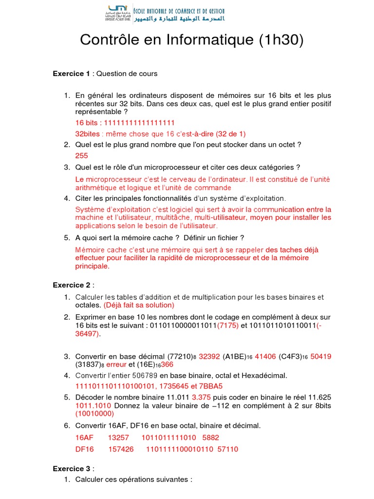 Contrôle Informatique Correction | PDF