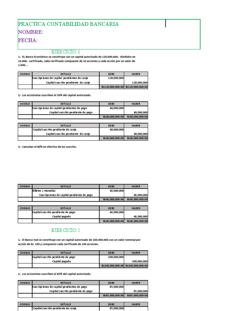 Ejercicios de Contabilidad Bancaria | PDF | Economias | Bancos