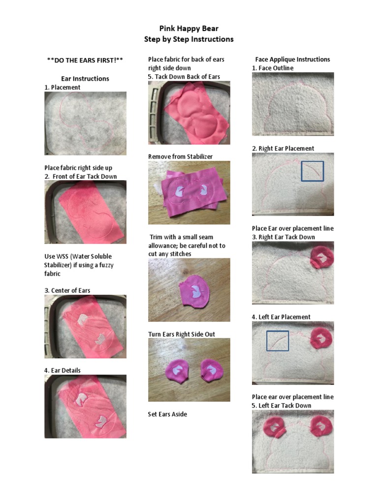 Pink Happy Bear Step by Step Instructions: Do The Ears First! Ear ...
