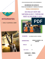 Producción minera y metales por departamento en el Perú 2021