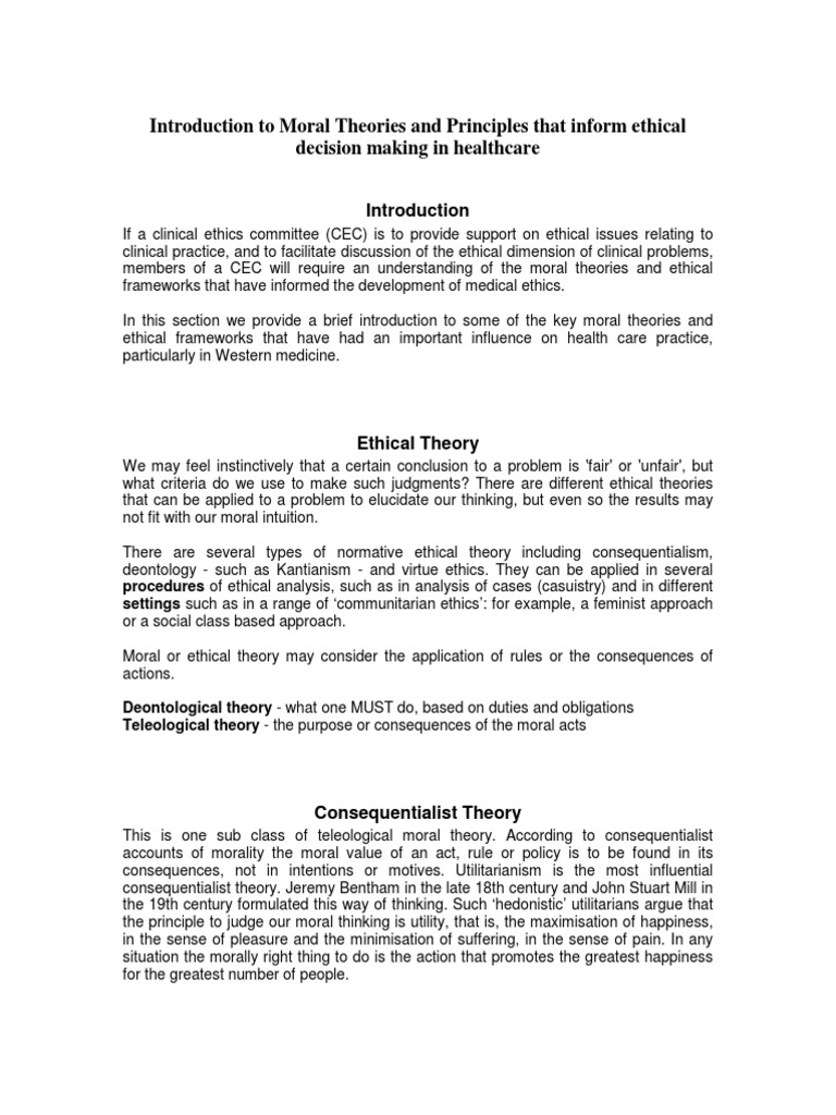 Introduction to Healthcare Ethics Theories | PDF | Utilitarianism ...