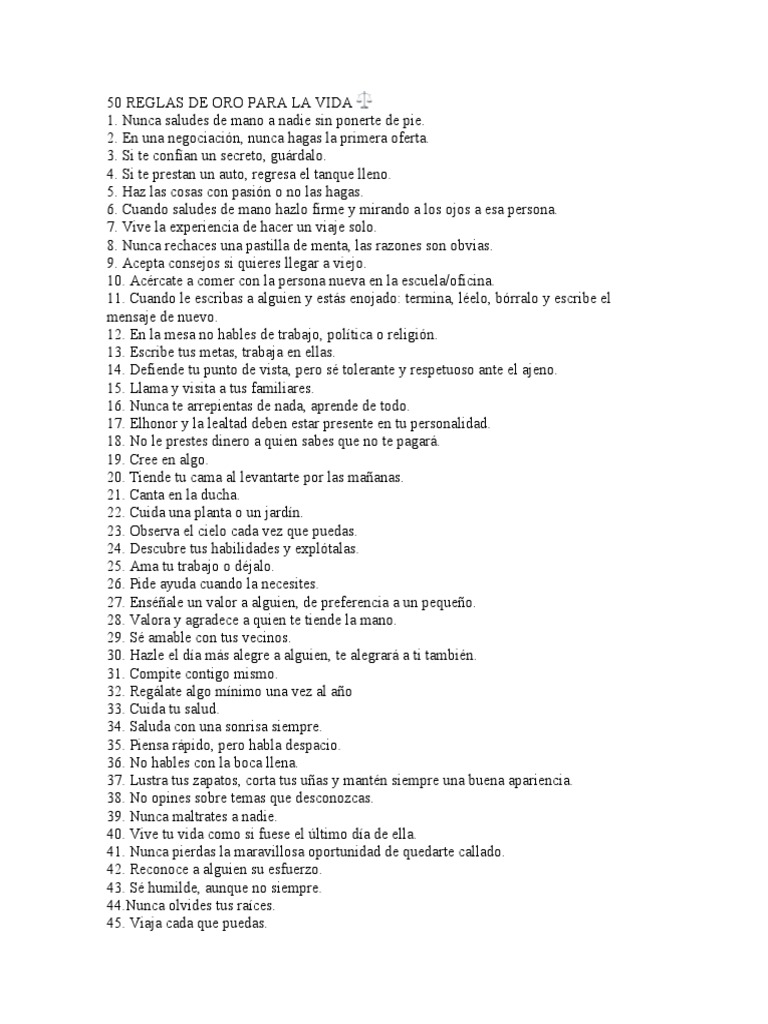 50 Reglas de Oro para la Vida | PDF | Hogar, jardinería y bricolaje