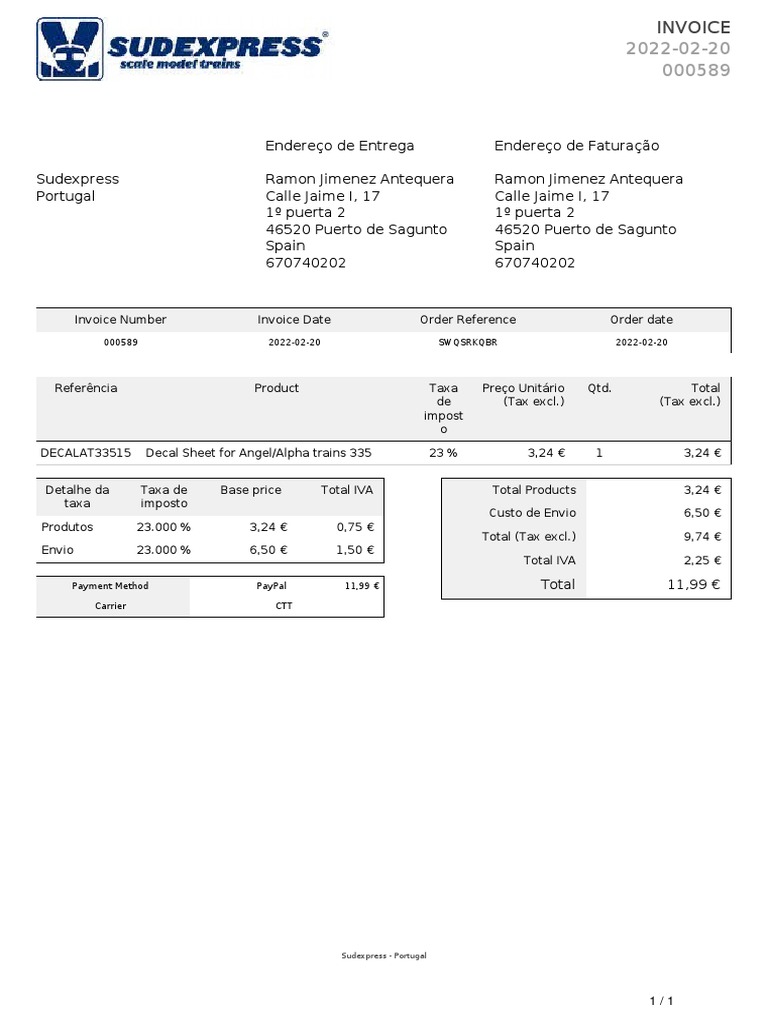 Endereço de Entrega Endereço de Faturação: Invoice Number Invoice Date ...