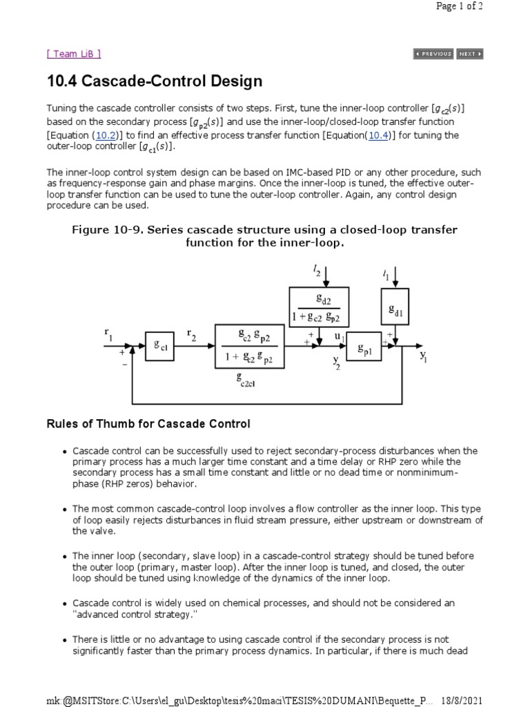 TwoStep Tuning Process for Cascade Controllers Tuning the Inner Loop First and Then Using it
