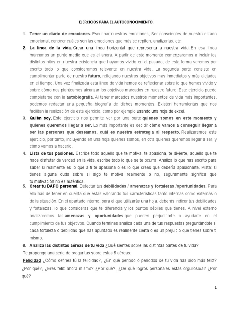 Ejercicios de Autoconocimiento para Adultos | PDF | Las emociones ...