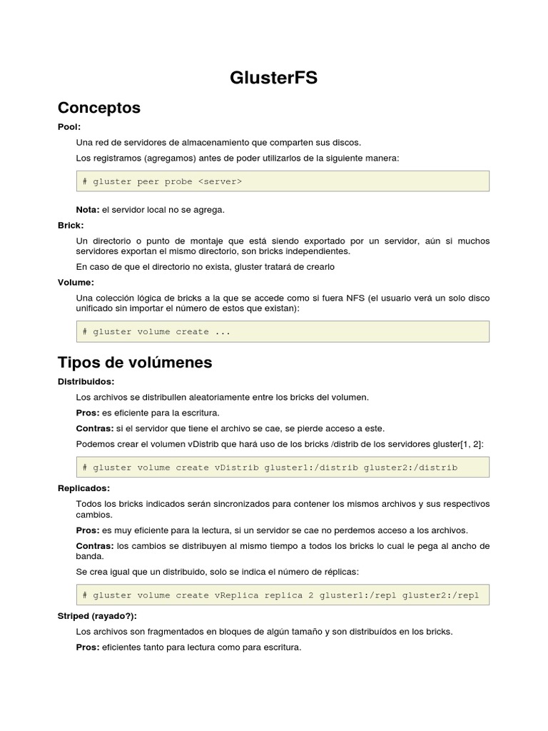 GlusterFS: Conceptos y Comandos Básicos | PDF | Archivo de computadora ...