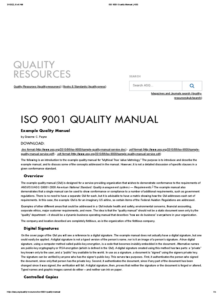 ISO 9001 Quality Manual Overview | PDF | Public Key Cryptography ...