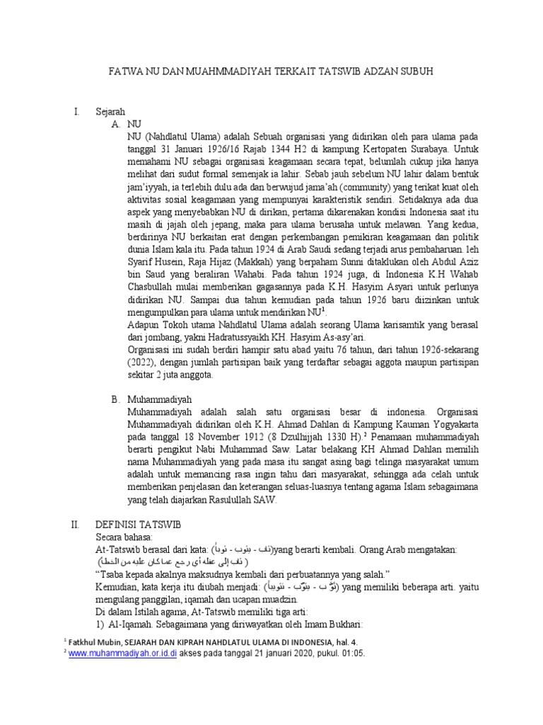 Fatwa Nu Dan Muahmmadiyah Terkait Tatswib Adzan Subuh PDF