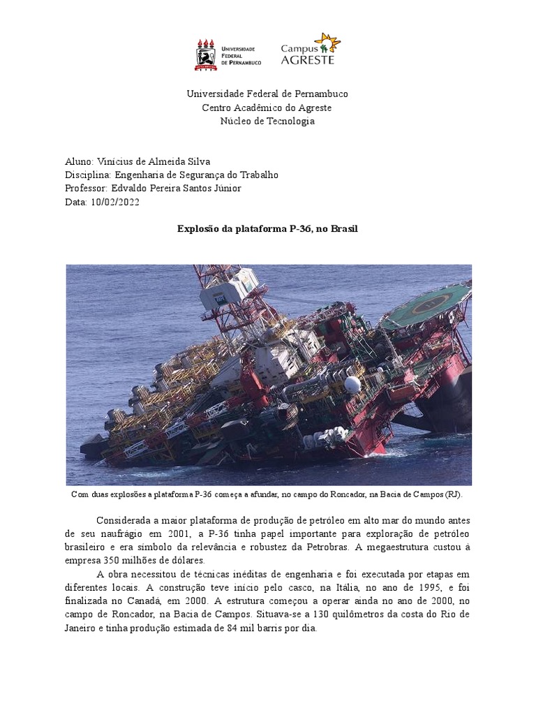 Explosão Da Plataforma P-36, No Brasil | PDF
