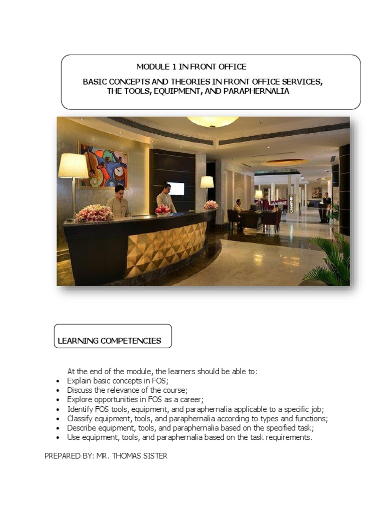 Module 1 in Front Office Basic Concepts and Theories in Front Office