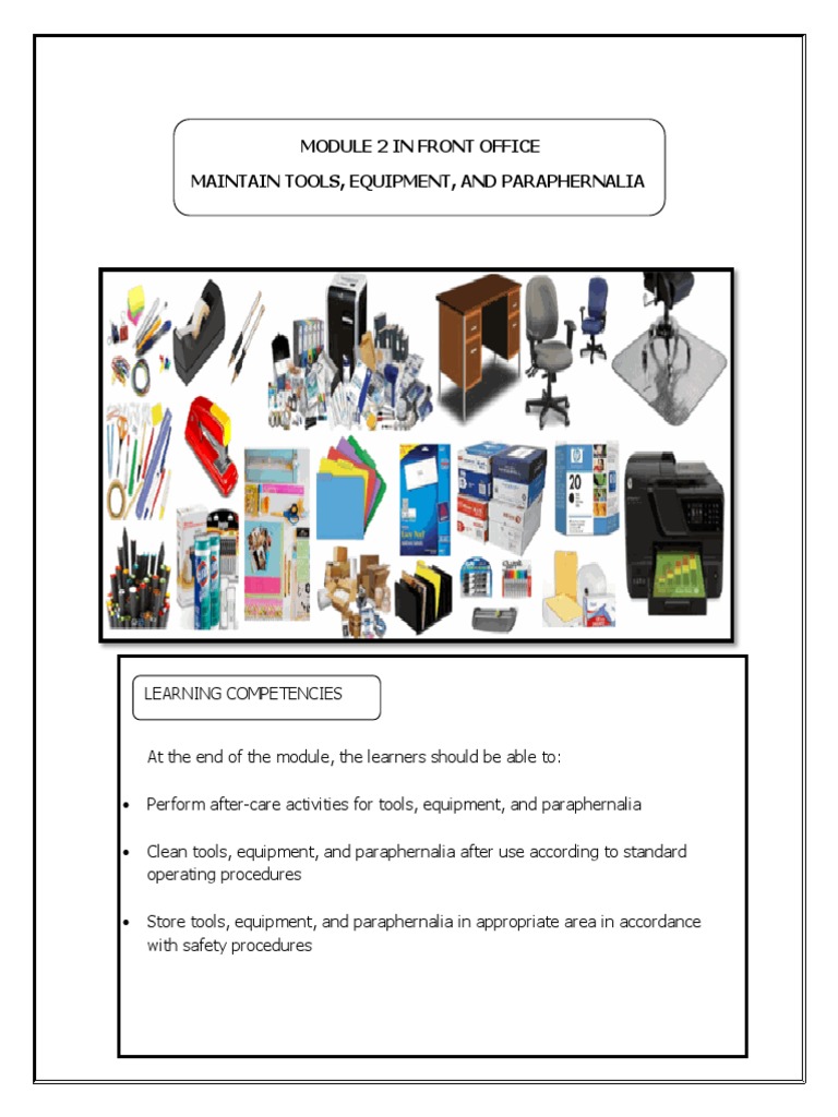 Module 2 in Front Office Maintain Tools, Equipment, and Paraphernalia PDF