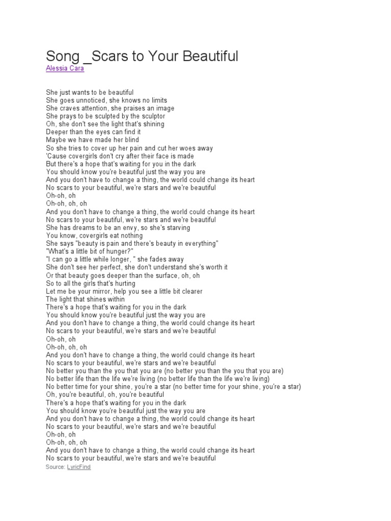 Scars to Your Beautiful Lyrics PDF Poetry