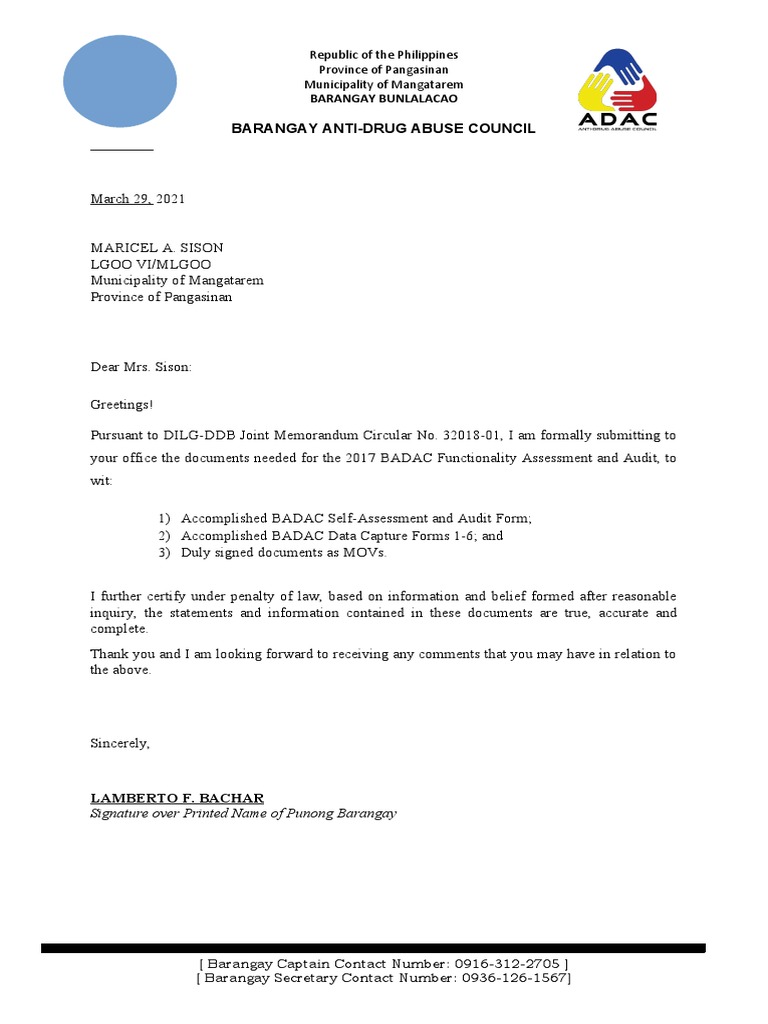 1 Badac Template Cover Letter Sample Pdf Social Science Law