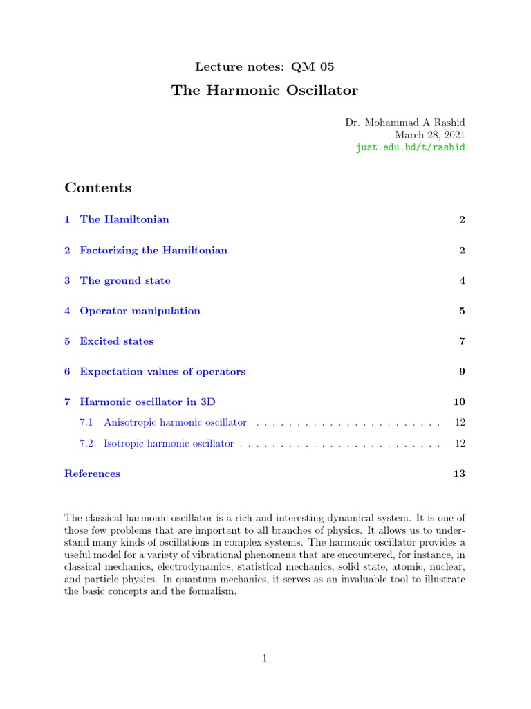 3D Isotropic Harmonic Oscillator Constants | PDF | Hamiltonian (Quantum ...
