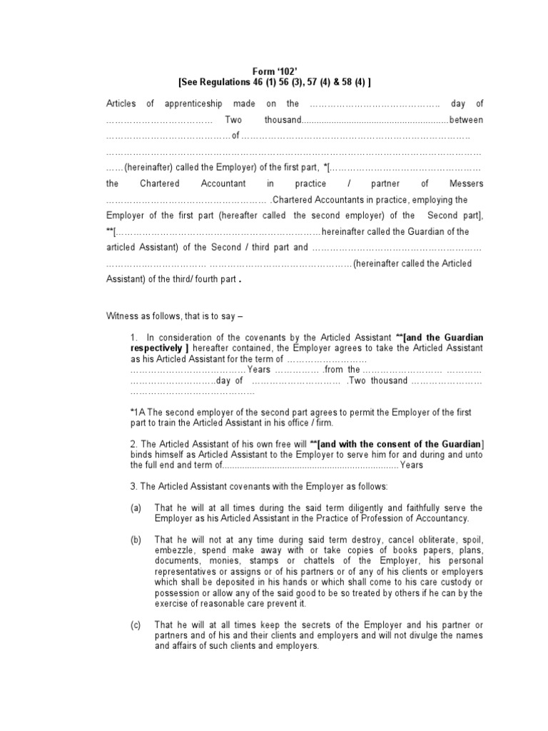 Articles Apprenticeship Form-102 | PDF | Cheque | Employment
