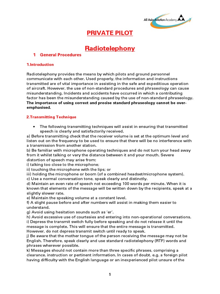 Radiotelephony: Private Pilot | PDF | Transponder (Aeronautics ...