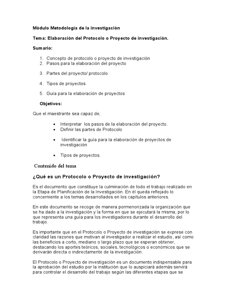 Estructura del Protocolo de Investigación | PDF | Investigación para la ...