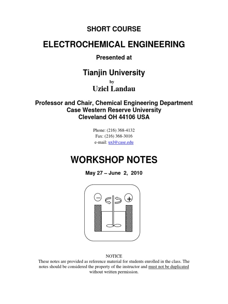 Electrochemical Engineering Short Course | PDF | Electrochemistry ...
