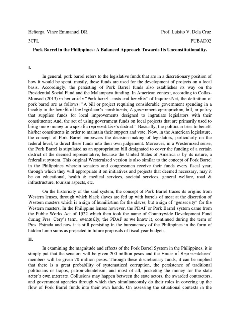 Pork Barrel in The Philippines PDF Government Governance
