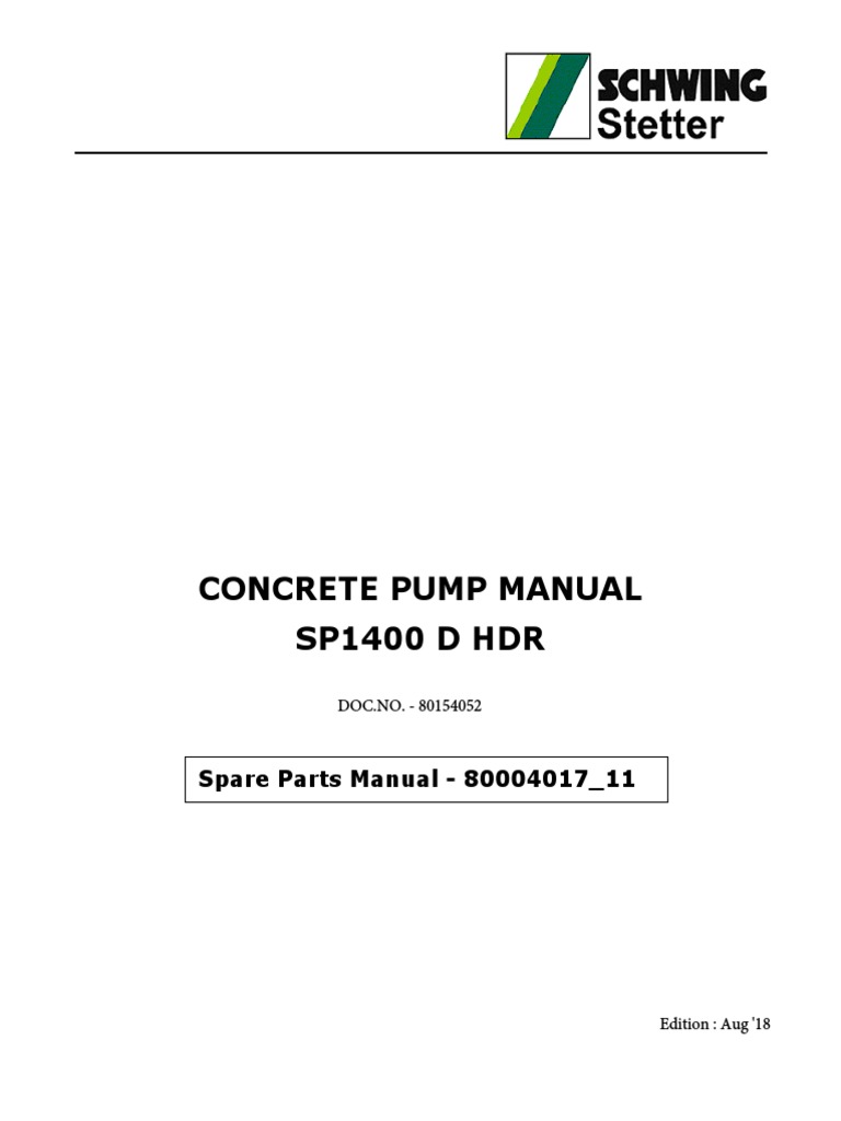 SP1400 Concrete Pump Spare Parts List | PDF | Screw | Washer (Hardware)