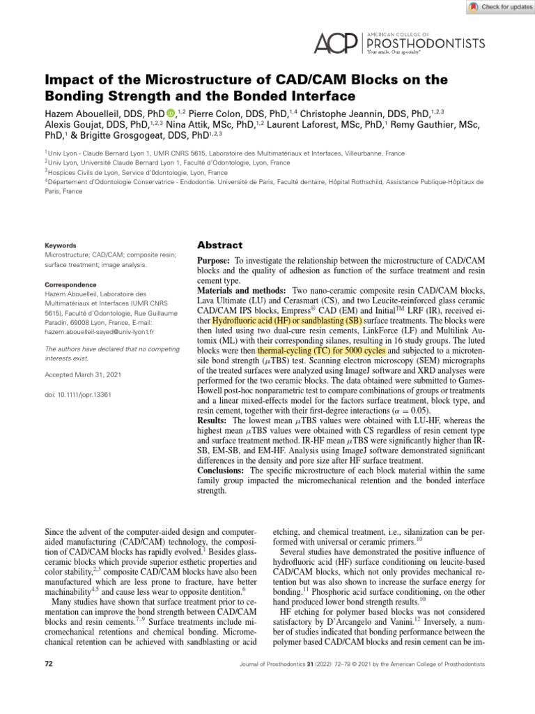 2021 Impact of The Microstructure of CADCAM Blocks On The Bonding