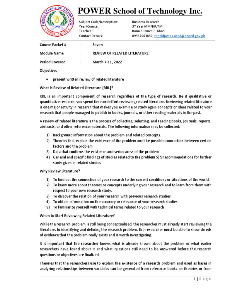 Guidelines for Review of Related Literature | PDF | Employment | Learning