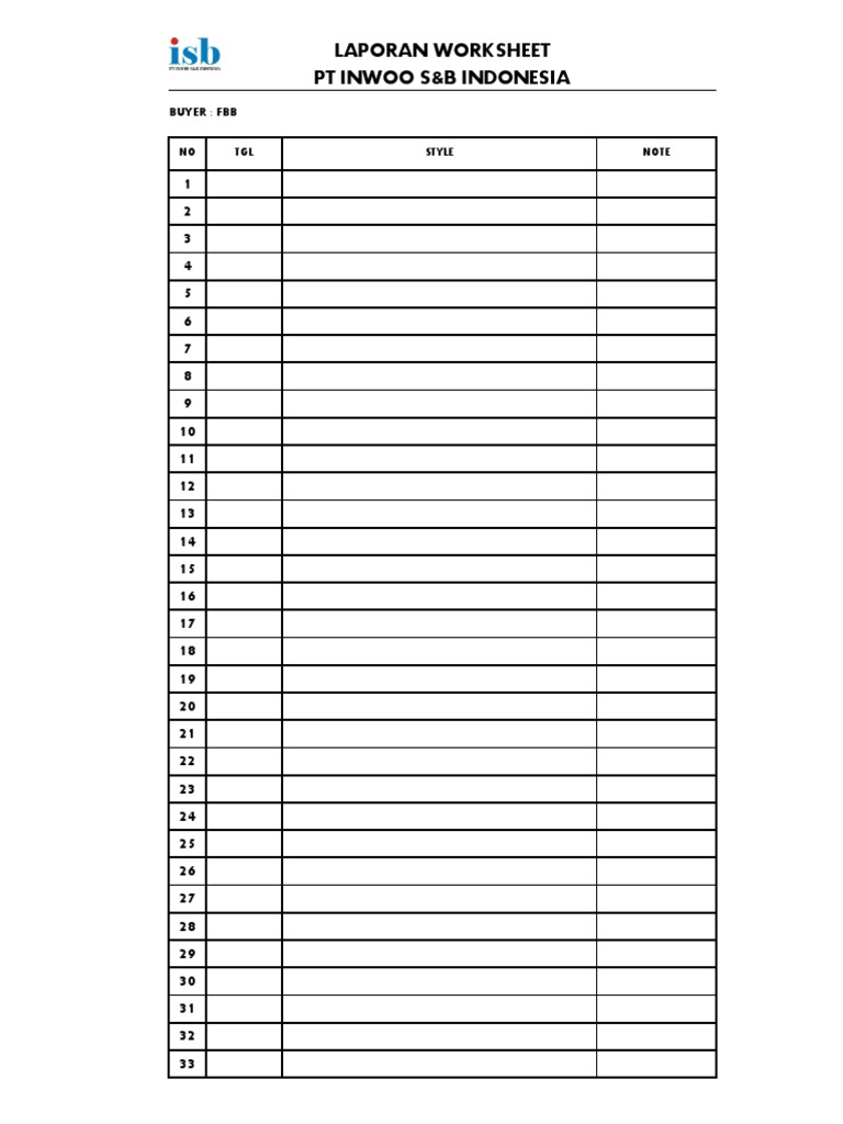 PT Inwoo S&B Indonesia Worksheet Report | PDF