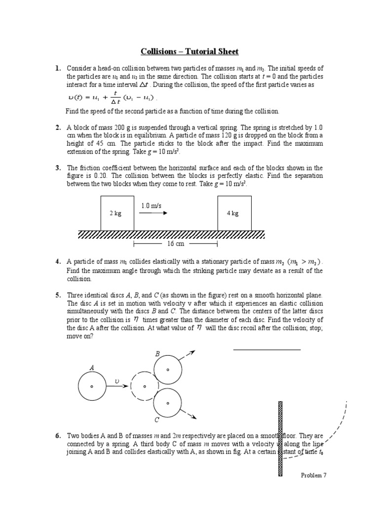 Collisions New Tutorial Sheet Pdf Collision Friction