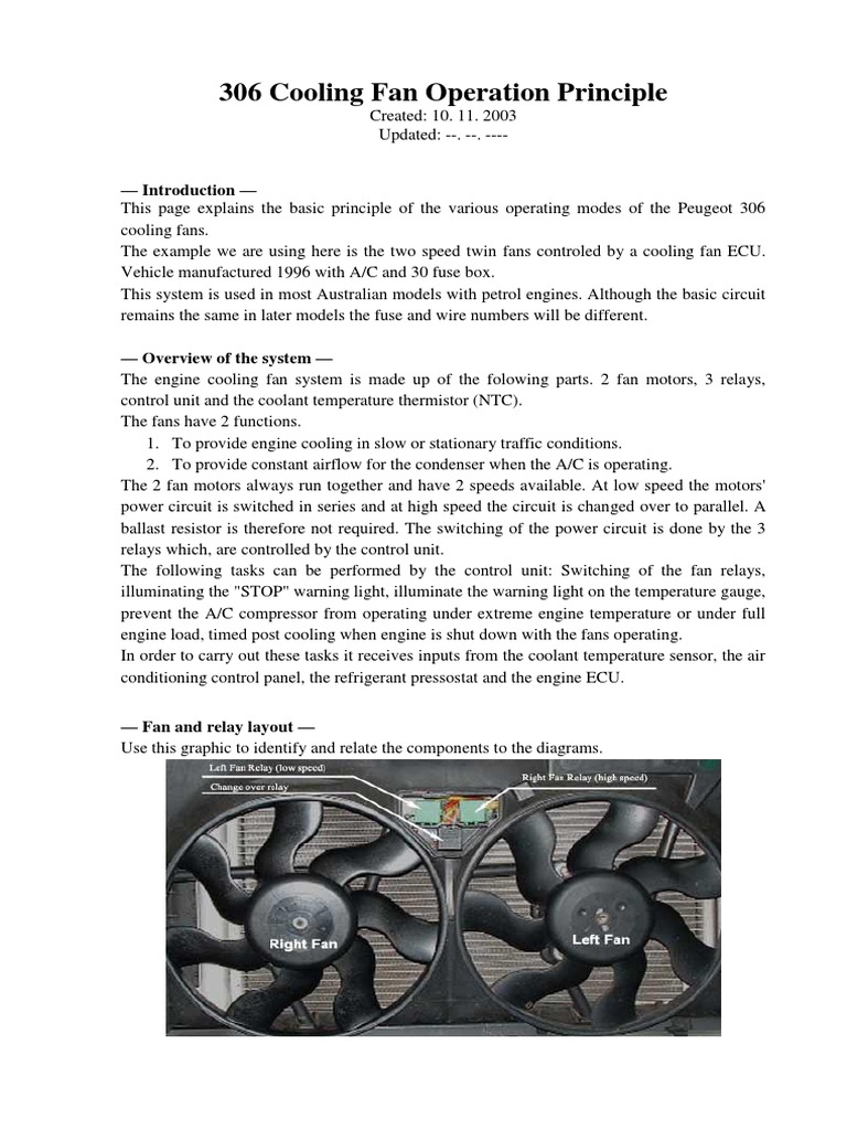Peugeot 306 Cooling Fan Operation Principle PDF