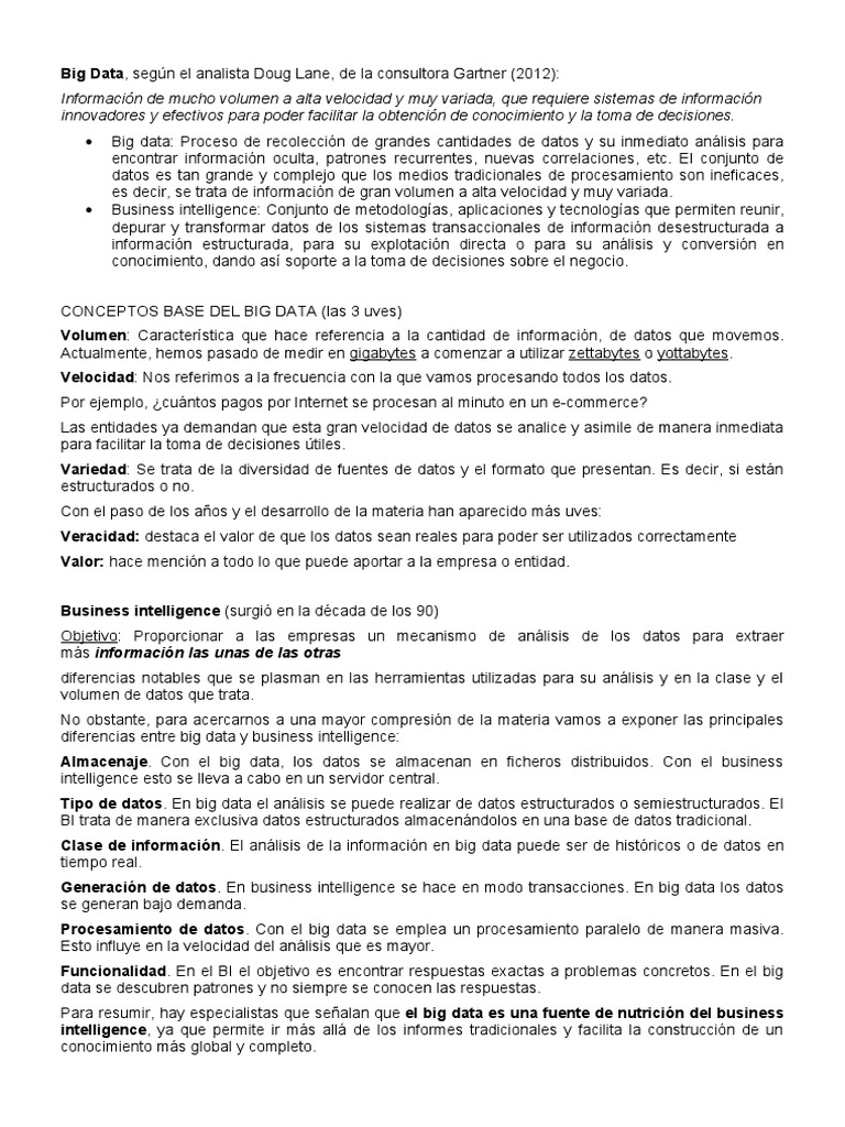 Diferencias entre Big Data y BI | PDF | Big Data | Inteligencia de negocios