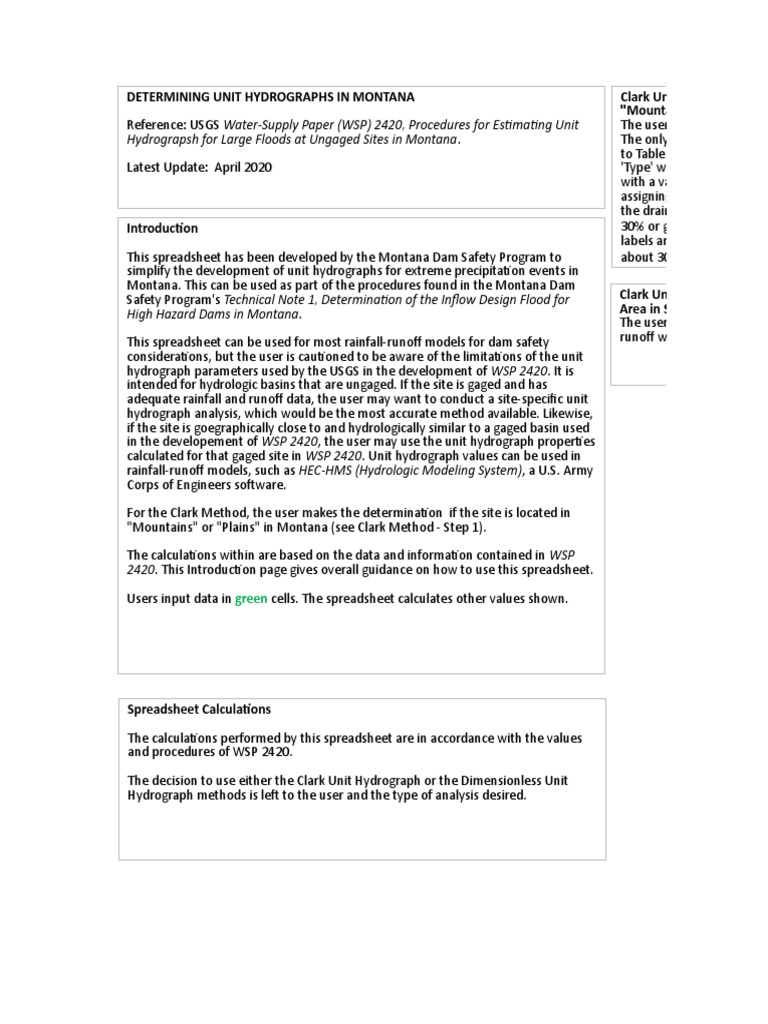 Technote 1 Spreadsheet Developing Synthetic Unit Hydrograph PDF